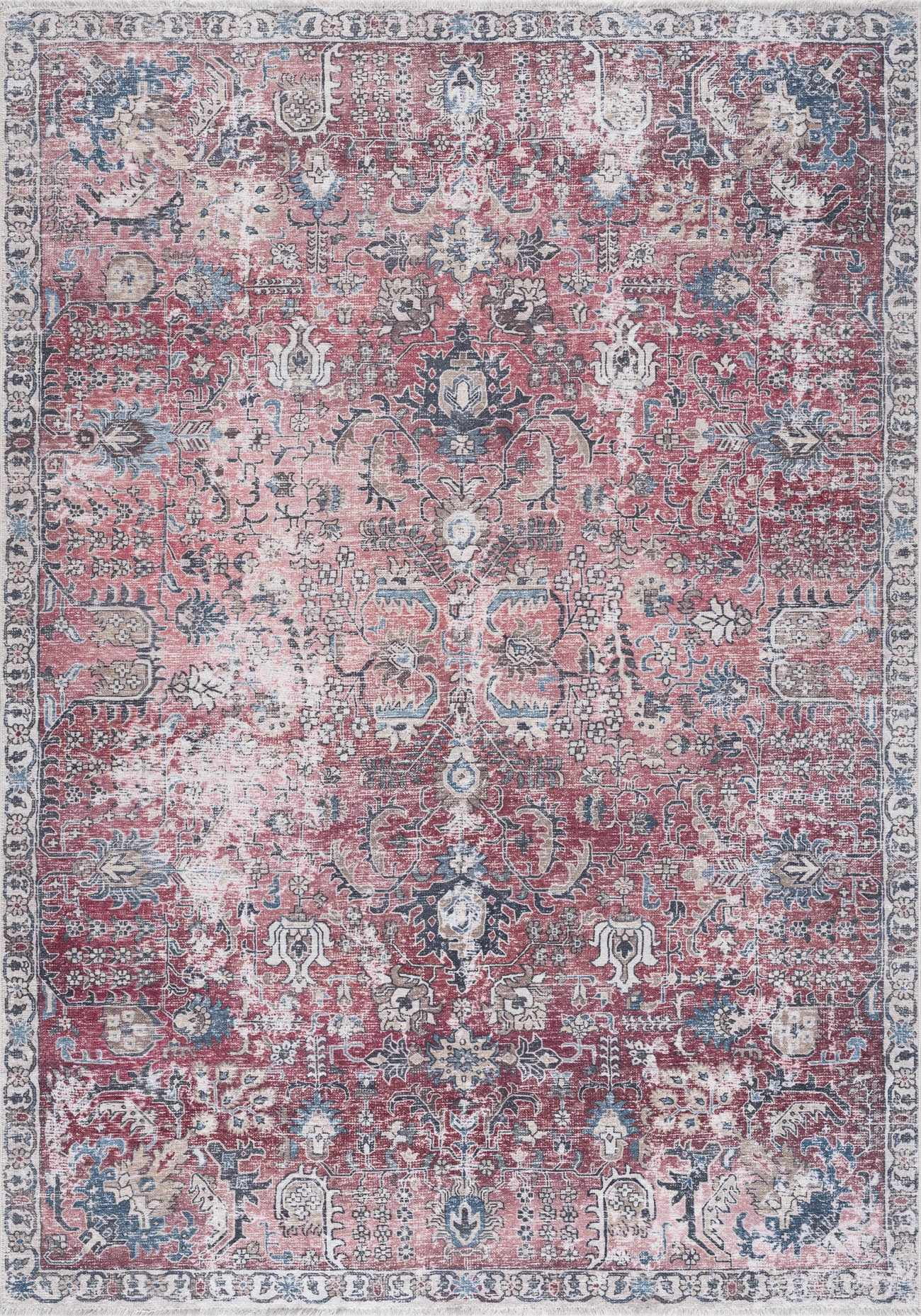 BoutiqueRugs Holli Washable Vintage Runner Rug - Machine Washable - Burgundy, Pale Pink, Olive - 2'7" x 10' Runner