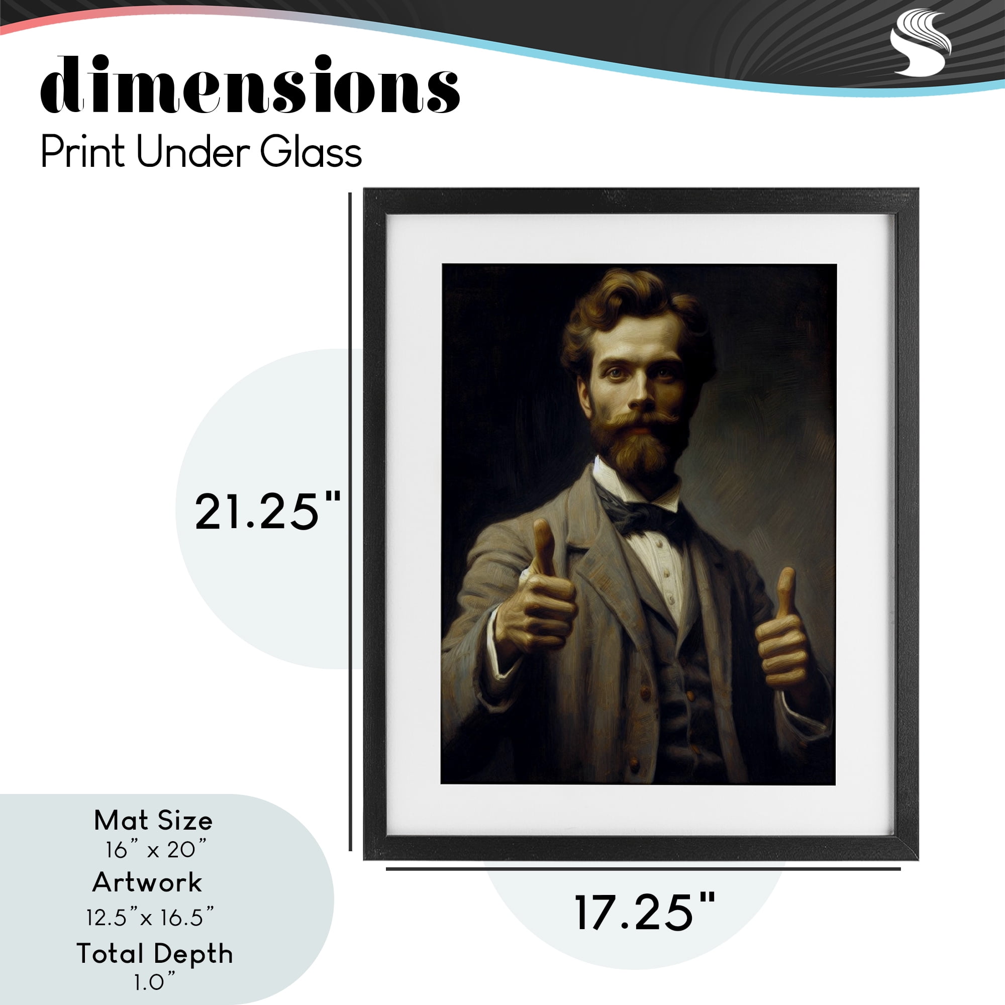 Funny Thumbs Up Gentleman Black Framed Print Under Glass, design by Lettered and Lined