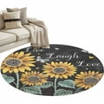 thumbnail image 2 of Sunflowers Rustic 4ft Round Rug, Spring Summer Pastoral Flowers Black Non-Skid Rubber Backing Large Area Rugs - Living Room Bedroom Home Office, Indoor Floor Mat Carpets Washable Rug, 2 of 9