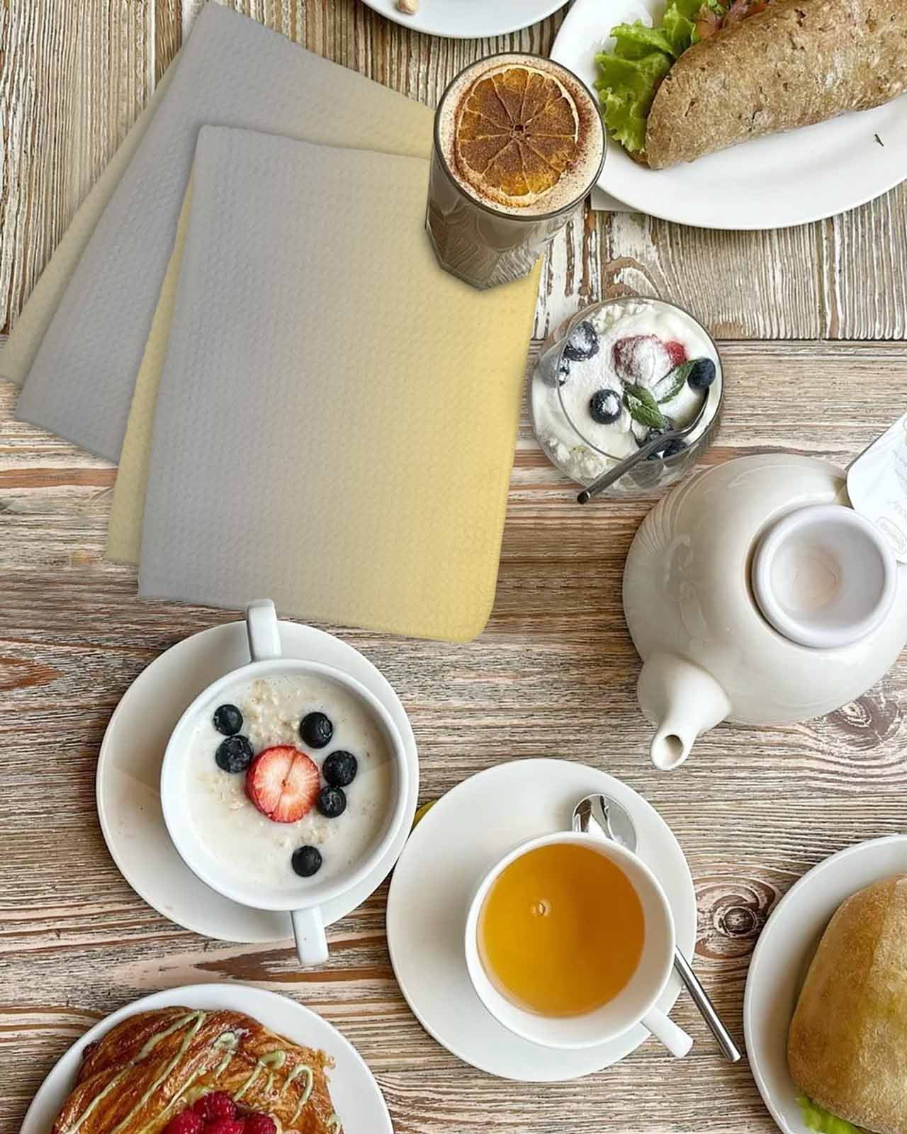 Yellow Gray Ombre Kitchen Dish Towels for Drying Dishes Set of 4, Modern Gradient Abstract Art Waffle Weave Microfiber Hand Tea Bathroom Towels Quick Dry & Absorbent Towel 15.7x23.6