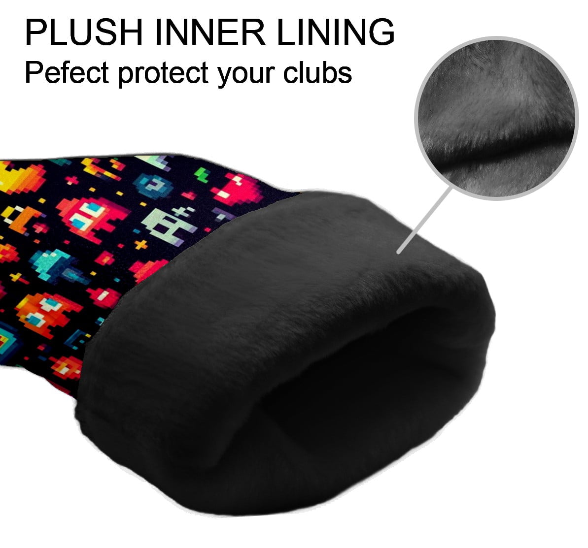 Golf Club Covers, Colorful Pixel Games Premium PU Leather Driver Hybrid Putter Head Covers with Velvet Lining, Waterproof Golf Gifts for Men Women