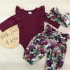 Cute Newborn Baby Girls Cotton Tops Romper Floral Pants 3Pcs Outfits Set Clothes