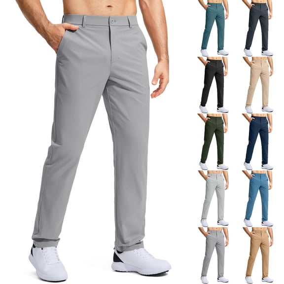 Zimjoy Men's Regular Fit Golf Pants Flat Front Casual Dress Pants Stretch Lightweight Comfy Trousers with 3 Pockets, Gray L