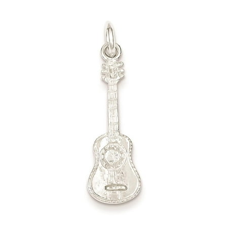 925 Sterling Silver 3-D Guitar Solid-Polished Charm Pendant 28mmx9mm