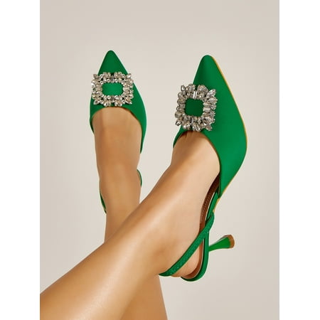 

Rhinestone Decor Point Toe Slingback Pumps Women‘s Footwear