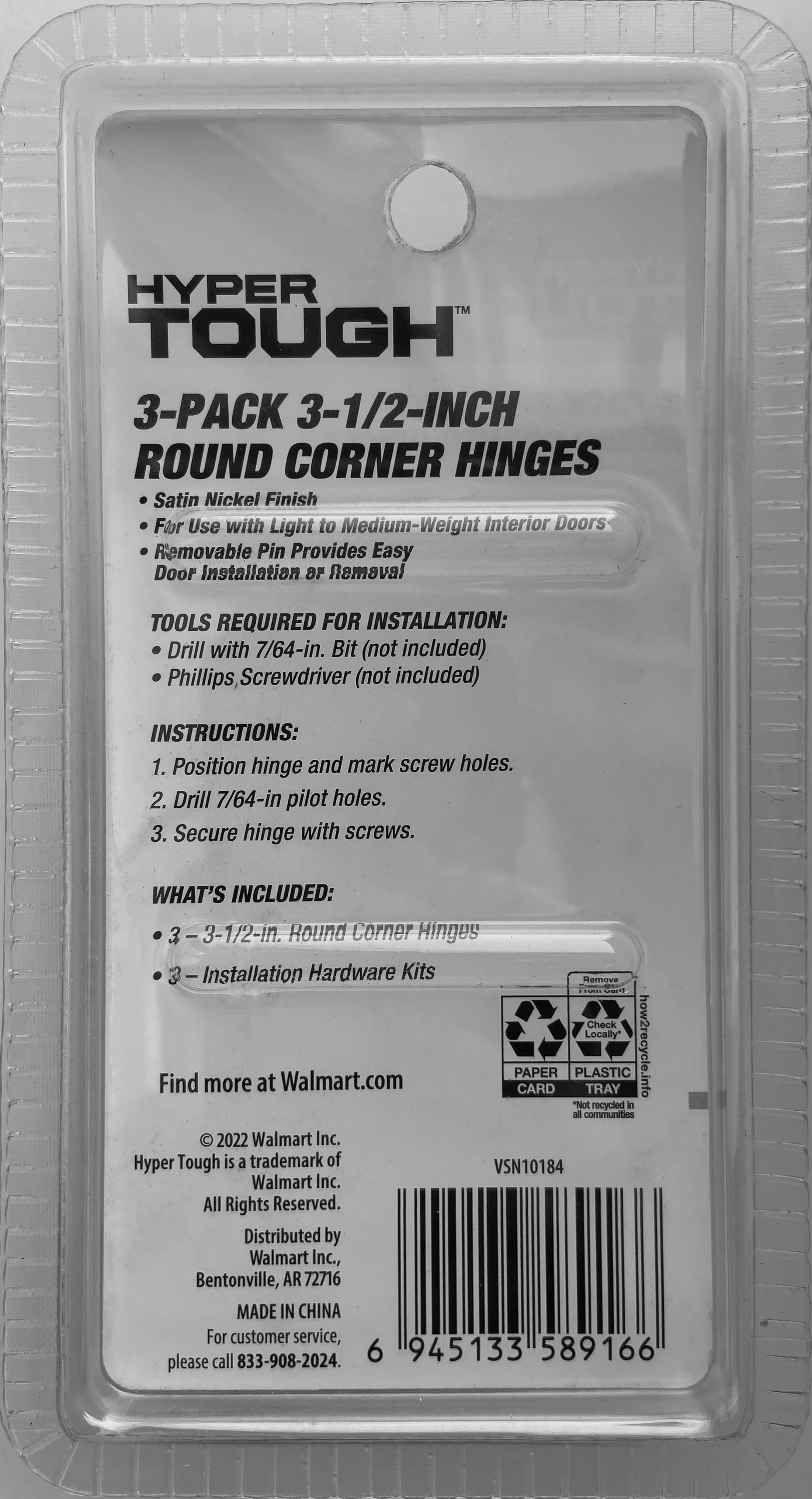 3-1/2 in. Round Corner Hinge, Steel, Satin Nickel, 3pk