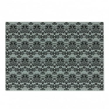 Black and White Cutting Board, Monochrome Lace Pattern with Floral Motifs and Foliage Medieval Design, Decorative Tempered Glass Cutting and Serving Board, Small Size, Black White, by Ambesonne