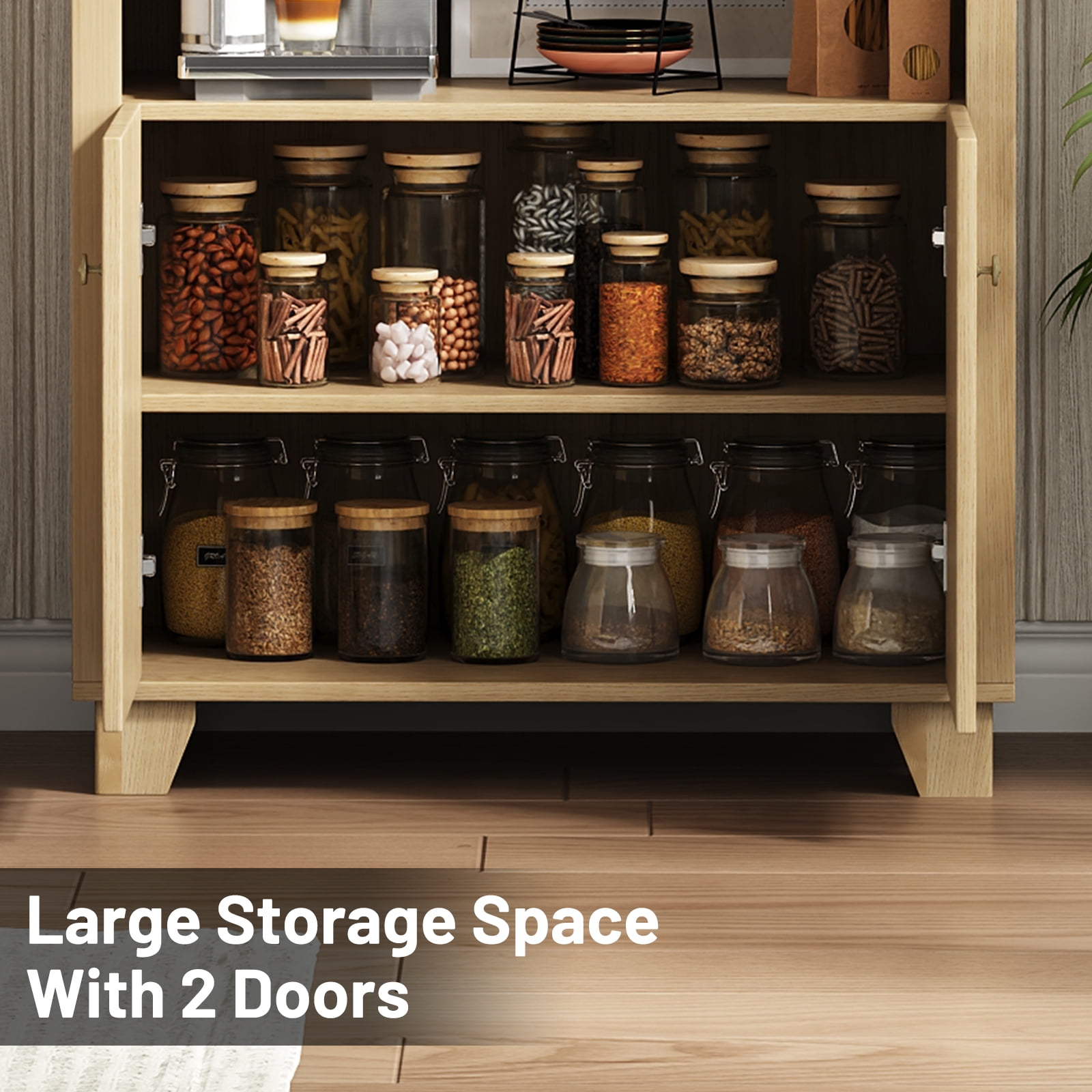 IDEALSOUL Arched Kitchen Pantry Cabinet, 70-inch Arched Cabinet, Open Shelf Storage Cabinet with 2 Doors and 5 Shelves(Wood color)