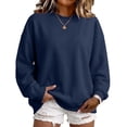 thumbnail image 6 of Hearthz Women's Oversized Crewneck Sweatshirts Solid Color Drop Shoulder Long Sleeve Pullover Sweaters for Women Fall Winter Athletic Workout Oversized Sweatshirt for Women Navy M, 6 of 7