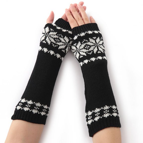 Tittly Winter Gloves Gloves for Women Winter Season Fingerless Wrist Warmer Forearm Warmer Christmas Snowflake Mitten Gloves Knit Gloves Warm Gloves Black One Size