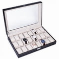 thumbnail image 5 of 24 Watch Box Large Watch Case Glass Top Jewelry Display Organizer Faux Leather Watch Collection Box Black, 5 of 10