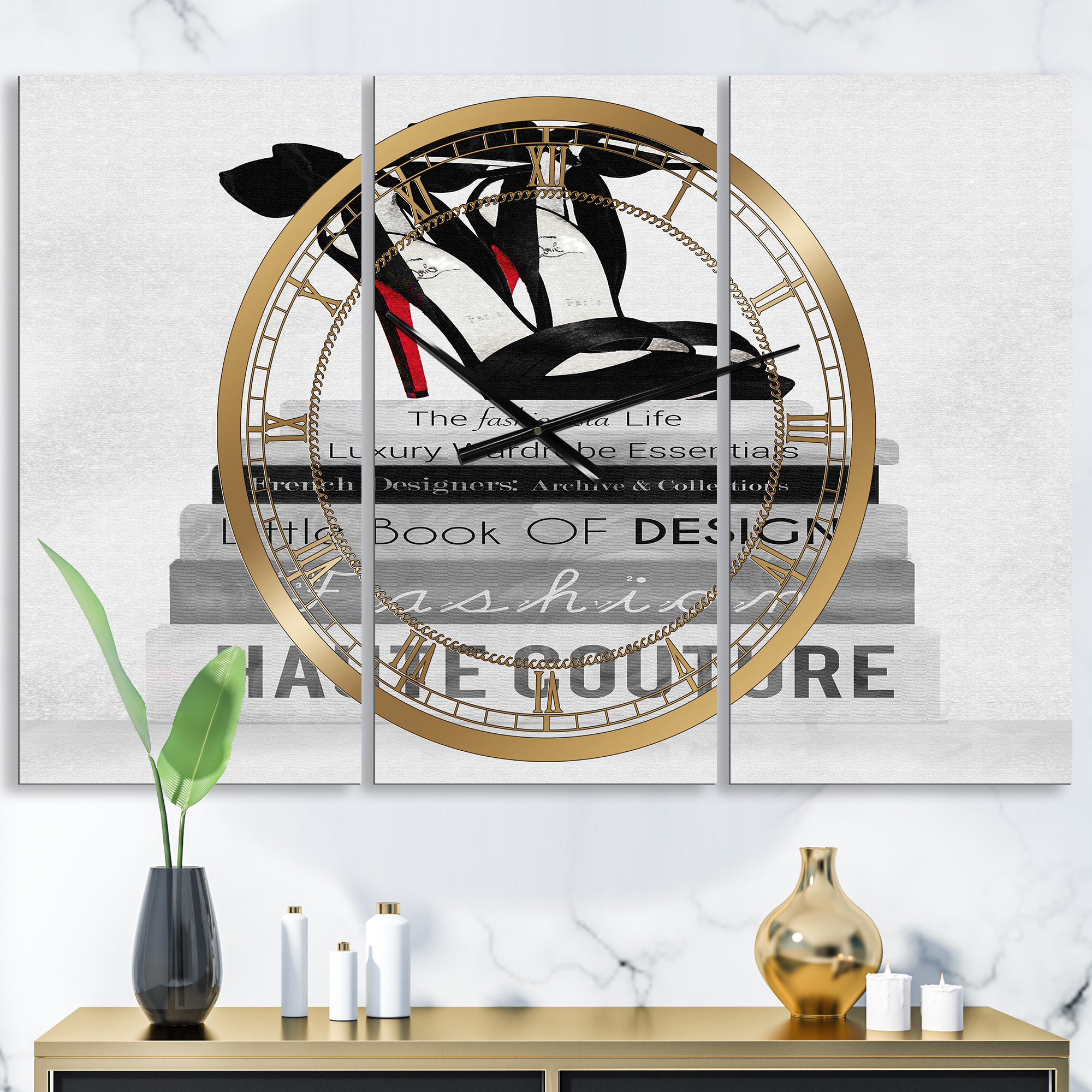 Designart 'Fashionista Reads 3' Large Fashion Wall Clock