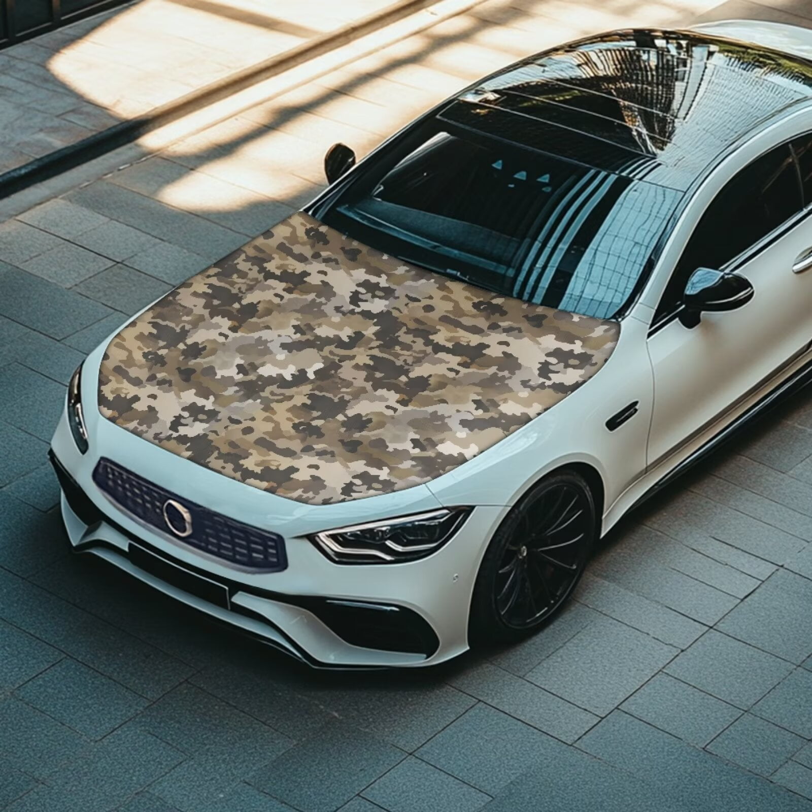 Uorisanigo Car Hood Cover Soft Decoration Brown Camouflage Car Hood Cover Protection Auto Accessories Universal Cars Bonnet Banner Fit for Most Sedans Trucks Pickup Sports Cars