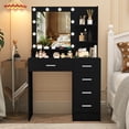 thumbnail image 2 of Ciumeeo Vanity Set with 10 Led Lighted and Mirror Makeup Vanity Table with 5 Drawers & Open Shelves Dressing Desk for Bedroom Girls Women Black, 2 of 10