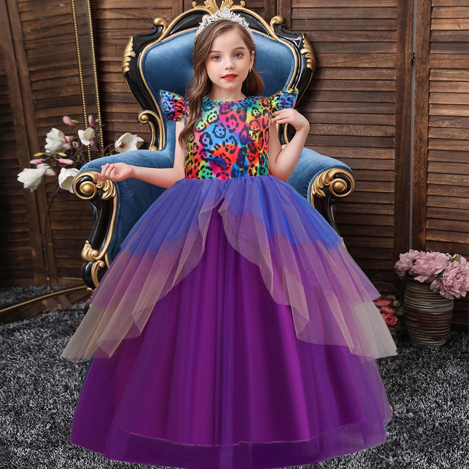 Dadaria Toddler Girl Clothes 4-14 Years Children Baby Girls Middle-aged Children's Long Dress Halloween Cosplay Masquerade Dress Blue 9-10 Years