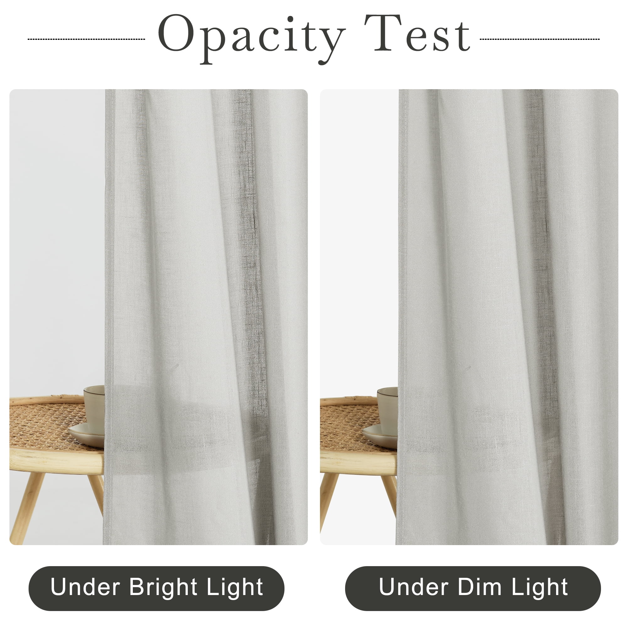 NICETOWN Linen Shower Curtain for Bathroom Linen Blend Button Hole Semi Sheer Lightweight Waterproof Shower Curtains for Bathtub, 72"x78", Hooks Included, Grey