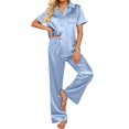 thumbnail image 1 of Conjunto de pijama Ekouaer de satén de seda para mujer azul claro, 1 of 7