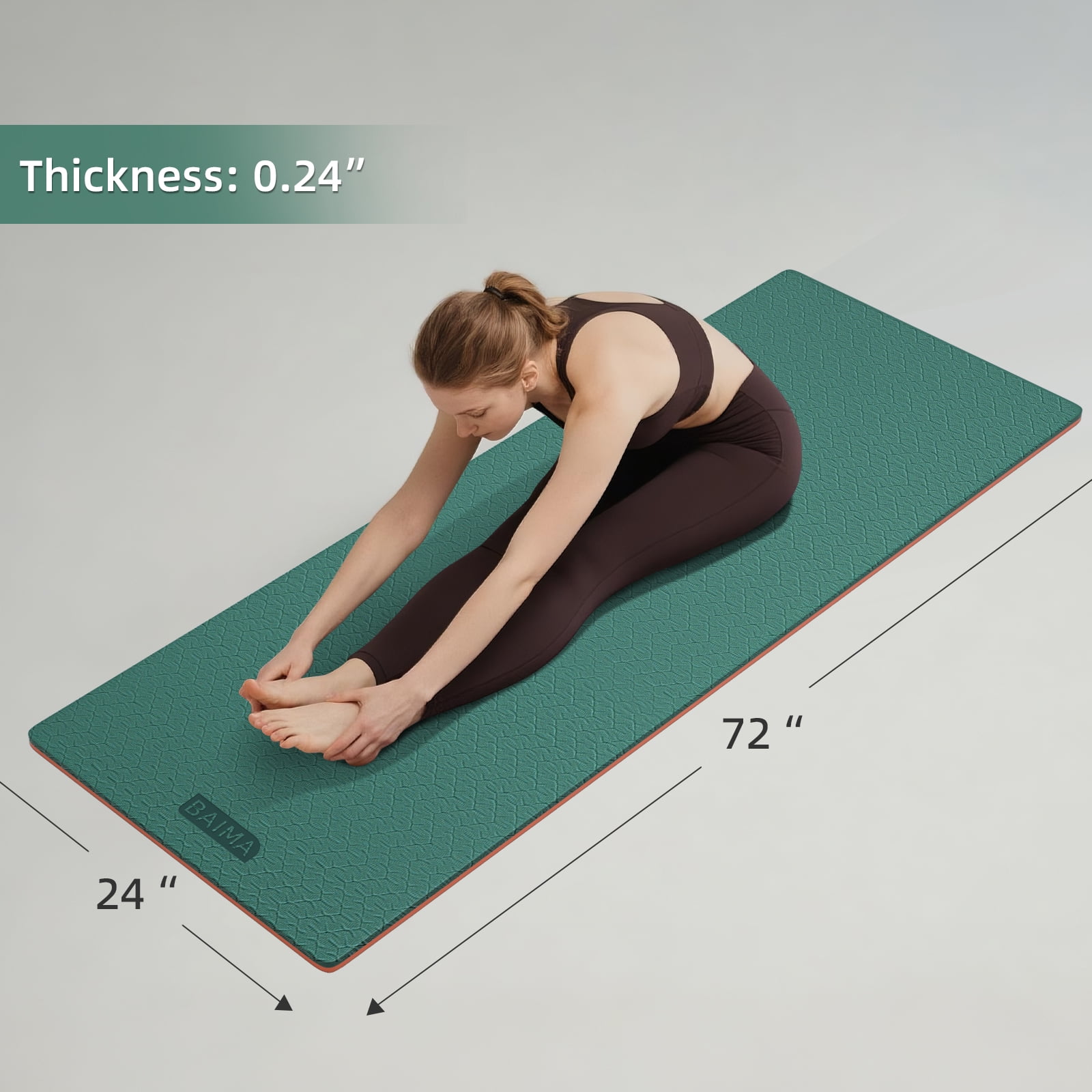 BAIMA TPE Yoga Mat - Tear-Resistant, Lightweight, Non-Slip Double-Sided Exercise Mat with Carry Strap(Green+Orange)