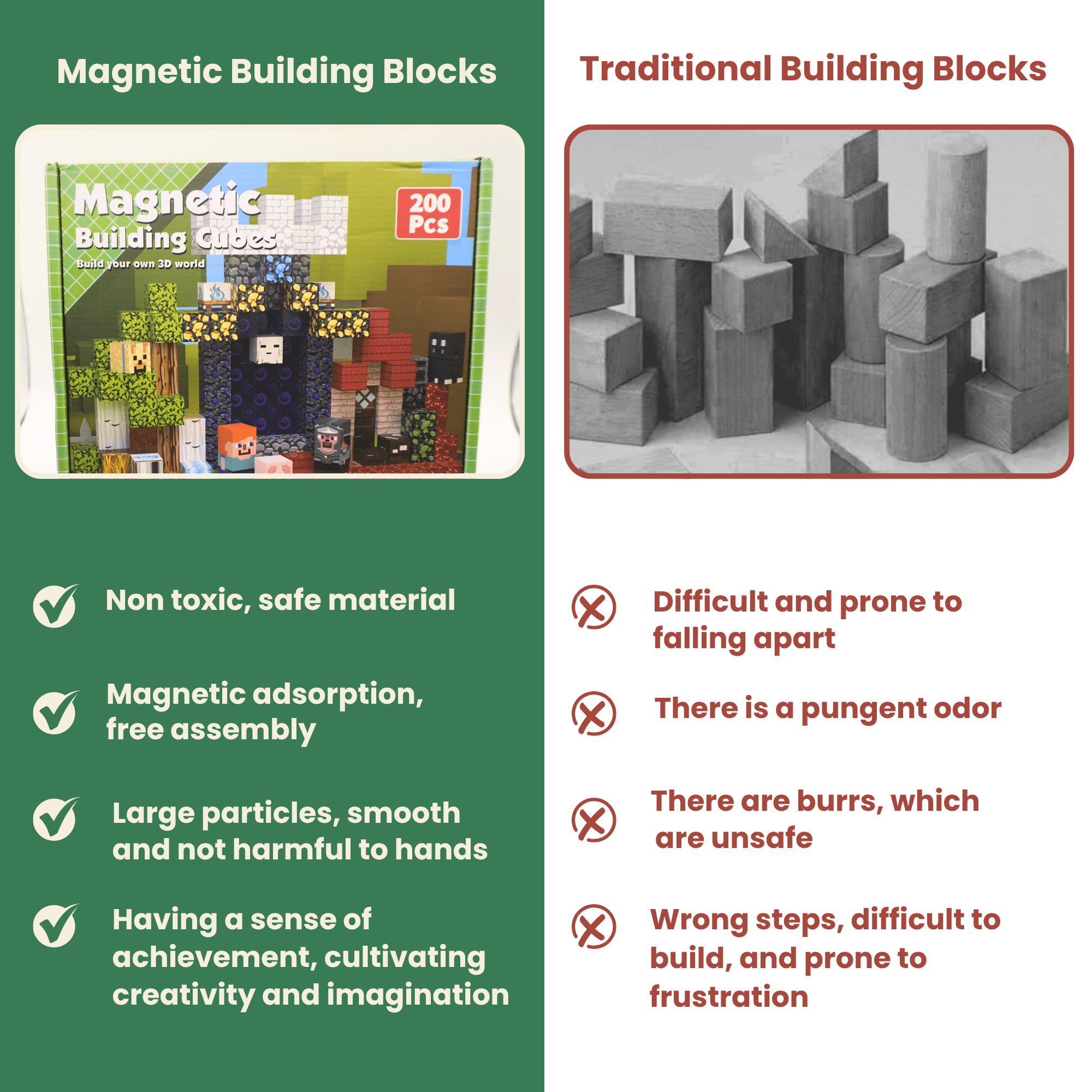 AURA PLAYY Magnetic Building Blocks for Kids: 200 PCS 3D Creative Construction Set, Strong Magnets, STEM Learning, Open-Ended Play, Fine Motor & Imagination Development, Safe Large Blocks Ages 3+