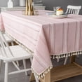 thumbnail image 2 of Pink Rustic Table Cloth, Rectangle Textured Cotton Linen Fabric Tablecloth with Tassel, Valentines Day Farmhouse Table Cover Embroidery Stripe Tablecloths for Kitchen Dinning Party, 140*180c, 2 of 5