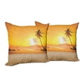 thumbnail image 6 of Ambesonne Tropical Throw Pillow Cover 2 Pack, Wooden Deck Sunset, 20", Orange Brown, 6 of 6