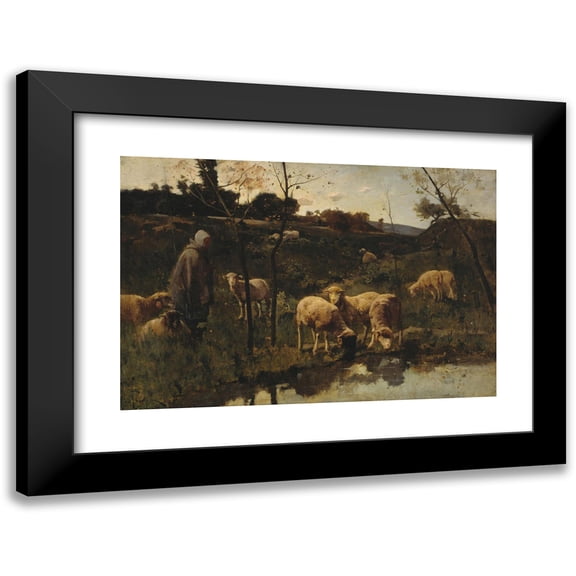 Harry Thompson 14x11 Black Modern Framed Museum Art Print Titled - Landscape with Sheep, Picardy (Late 19th Century)