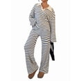 thumbnail image 2 of Women'S Striped 2 Piece Lounge Set Casual Long Sleeve T-Shirt Wide Leg Pants Matching Pajamas Set Blue S, 2 of 10