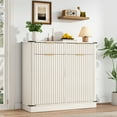 thumbnail image 3 of Blotout 20 Gallon Double Tilt-Out Trash Cabinet,Fluted Laundry Hamper Cabinet with 2 Drawers & Charging Station,Hidden Wooden Garbage Can Cabinet for Kitchen & Living Room, 3 of 10