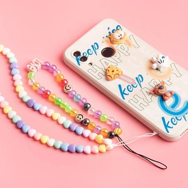 5 Pcs Beaded Phone Charms, Y2K Phone Lanyard Wrist Strap Kawaii Smiley Face  Beaded Phone Chain Cute Bracelet Keychain Charm for Women Girls - 