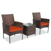 Dalia 3 Piece Patio Rattan Furniture Set – 2 Durable Chairs With a Solid Tea Table - Orange