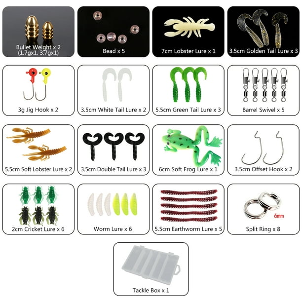 73pcs Fishing Tackle Set Fishing Minnow Popper Lures Baits Crankbait Jig  Hooks Weight Barrel Swivels with Free Tackle Box 