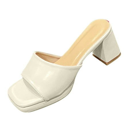 OJSFQUFP Womens Summer Slippers Women s Ladies Fashion Girls Leather Solid Color Sandals Casual Shoes Slippers Soft Sole Outdoor Beach Shoes Slippers for Women White 35