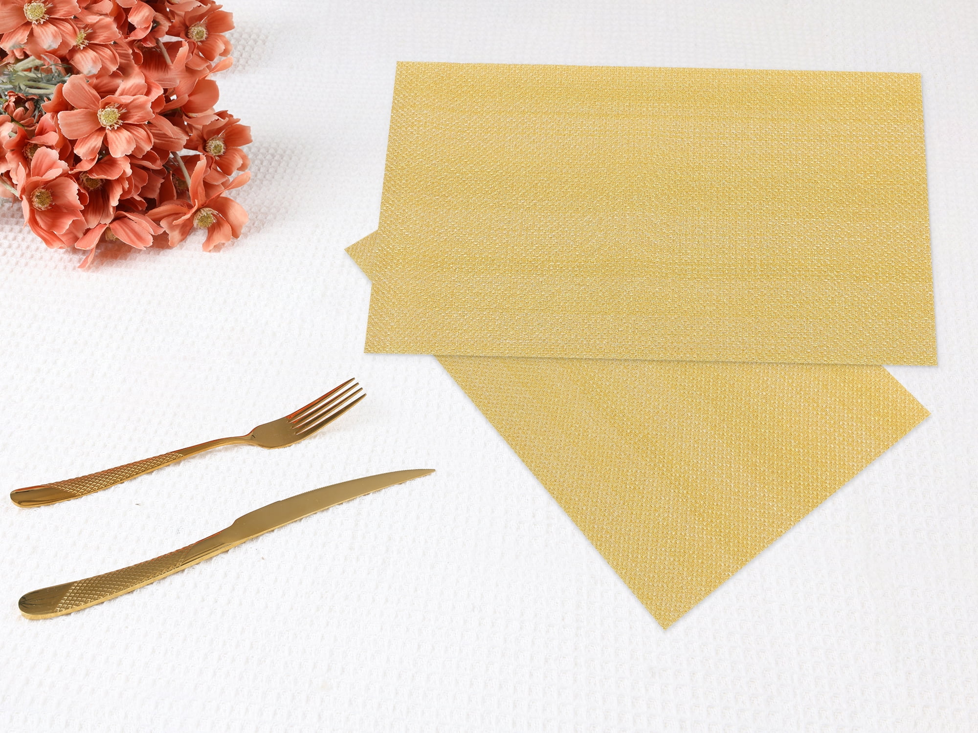 Unique Bargains Placemats Set of 6 Washable Placemats for Dining Table Decor Gold