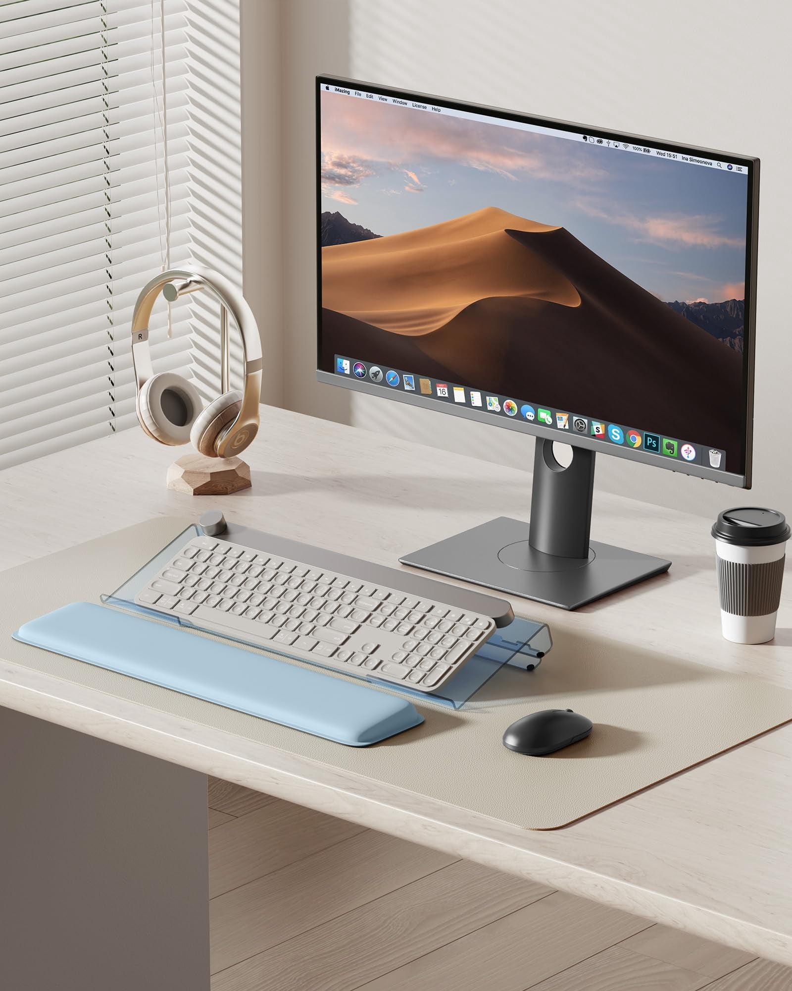 Computer Stand For Desktop  Wrist Rest 2-level Height Adjustment Non-slip Key Board Riser Pad Office Gaming And Home Desks