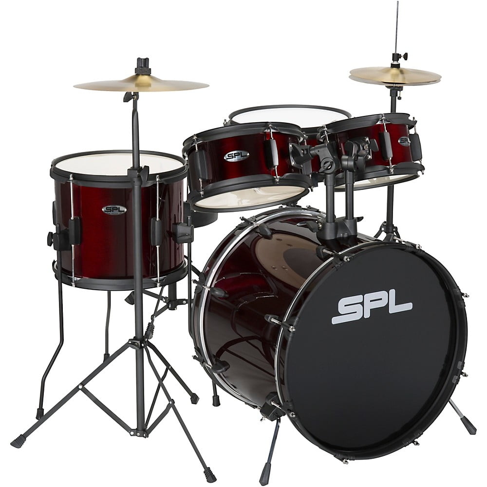 Sound Percussion Labs Kicker Pro 5Piece Drum Set with Stands, Cymbals and Throne Wine Red