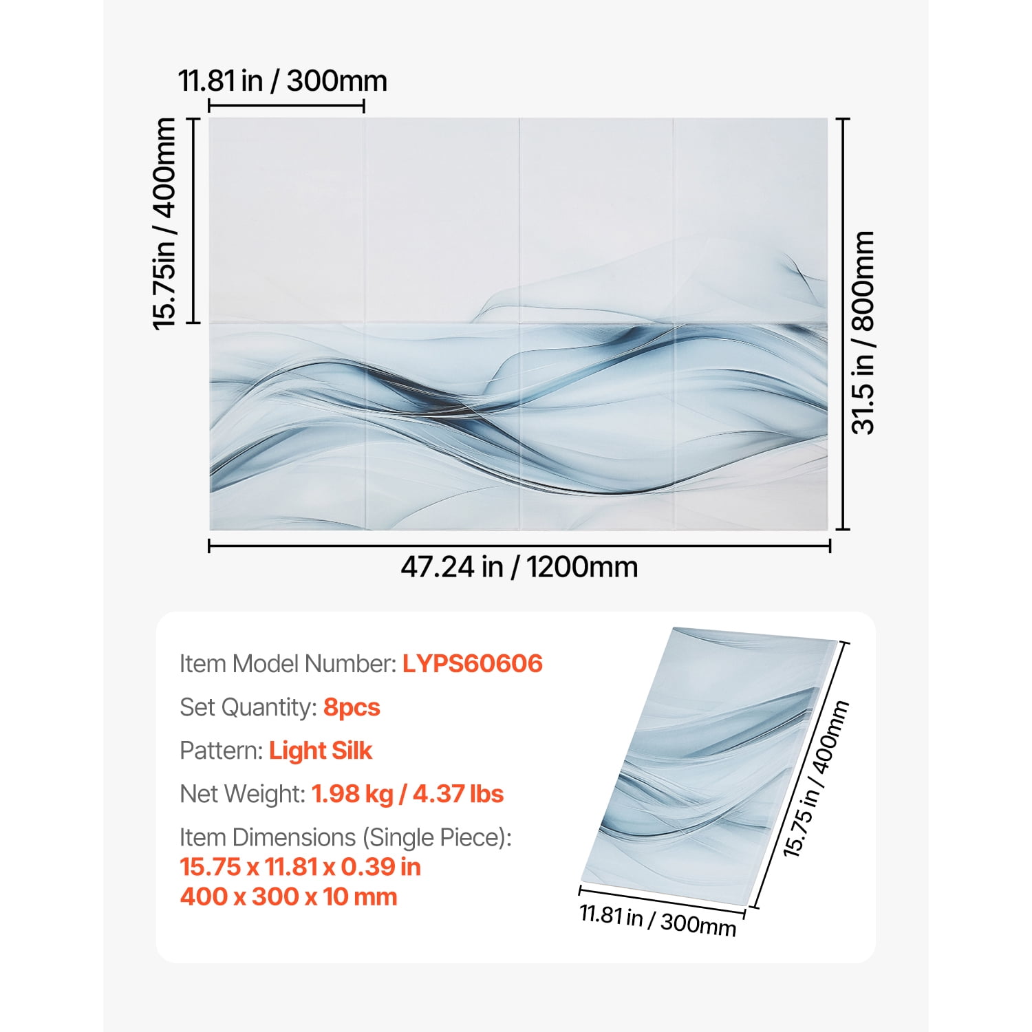 KFFKFF Artistic Acoustic Panels (8 Pack), Dimensions: 47.24 x 23.62 x 0.4 inch, Wall-Mounted Soundproof Tiles, Adhesive-Backed Noise Reduction Boards for Home, Office, Studio, Gaming Space, Theater