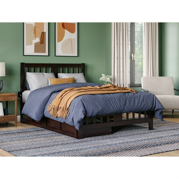 AFI Tahoe Full Solid Wood Bed with Footboard and 2 Drawers in Espresso