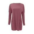 thumbnail image 5 of Oversized Tshirts for Women Warm Loose Round Neck Solid Long Sleeve Crewneck Sweatshirts Women with 2 Pockets Wine Size M, 5 of 5
