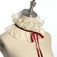 thumbnail image 2 of YEKEYI Vintage Chiffon Beige Ruffled Detachable Collar Red Ribbon Lace Up Costume Neck Collar Unisex, 2 of 7