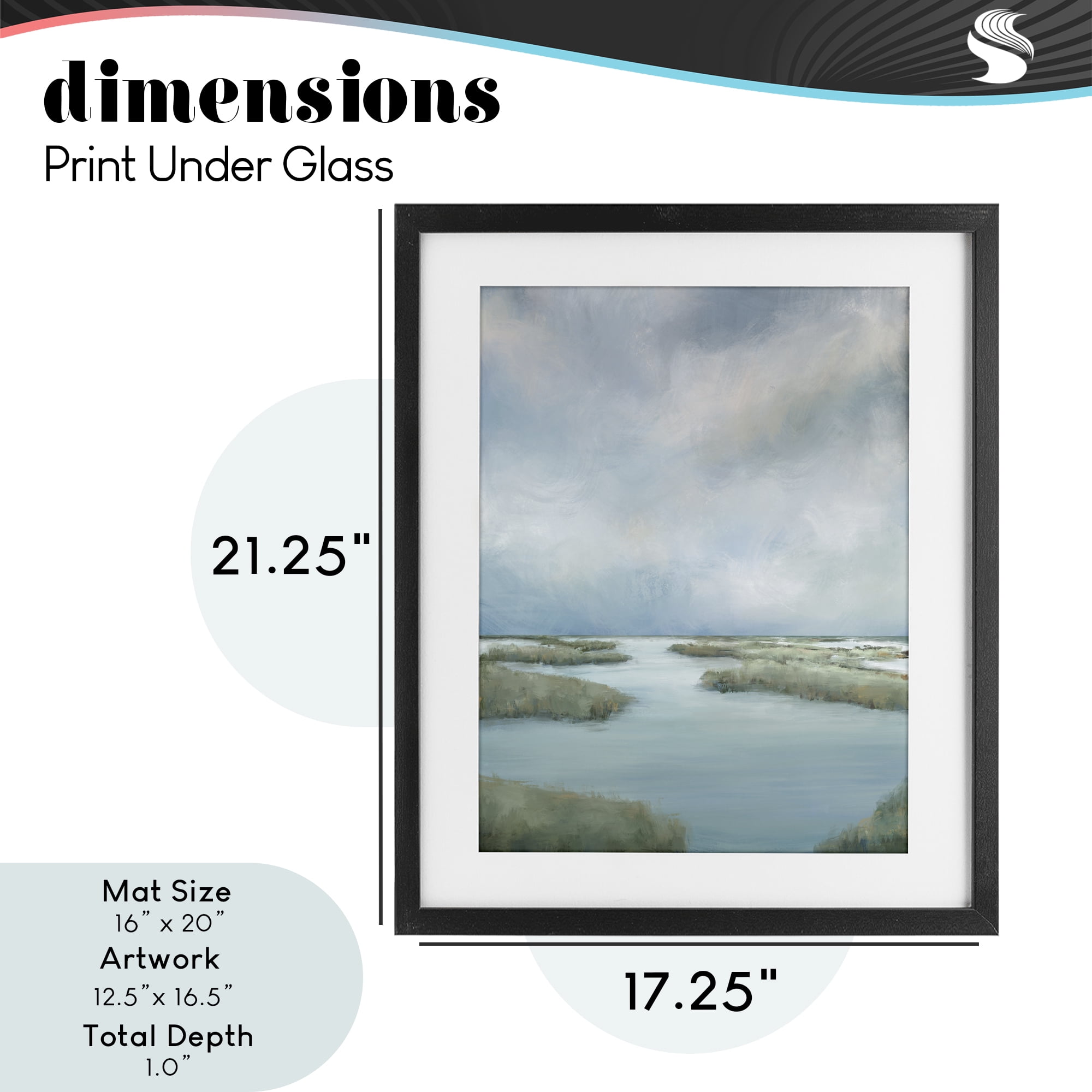 Hazy Marsh Land View Black Framed Print Under Glass, design by Leah Noel Art
