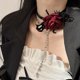 thumbnail image 2 of 1 Morceau De Corde Large Noire Avec Rose Artificielle Rouge Style Rtro Gothique Chocolat Punk Cool Collier De Chane De Verrouillage Pour Dcorer La, 2 of 5