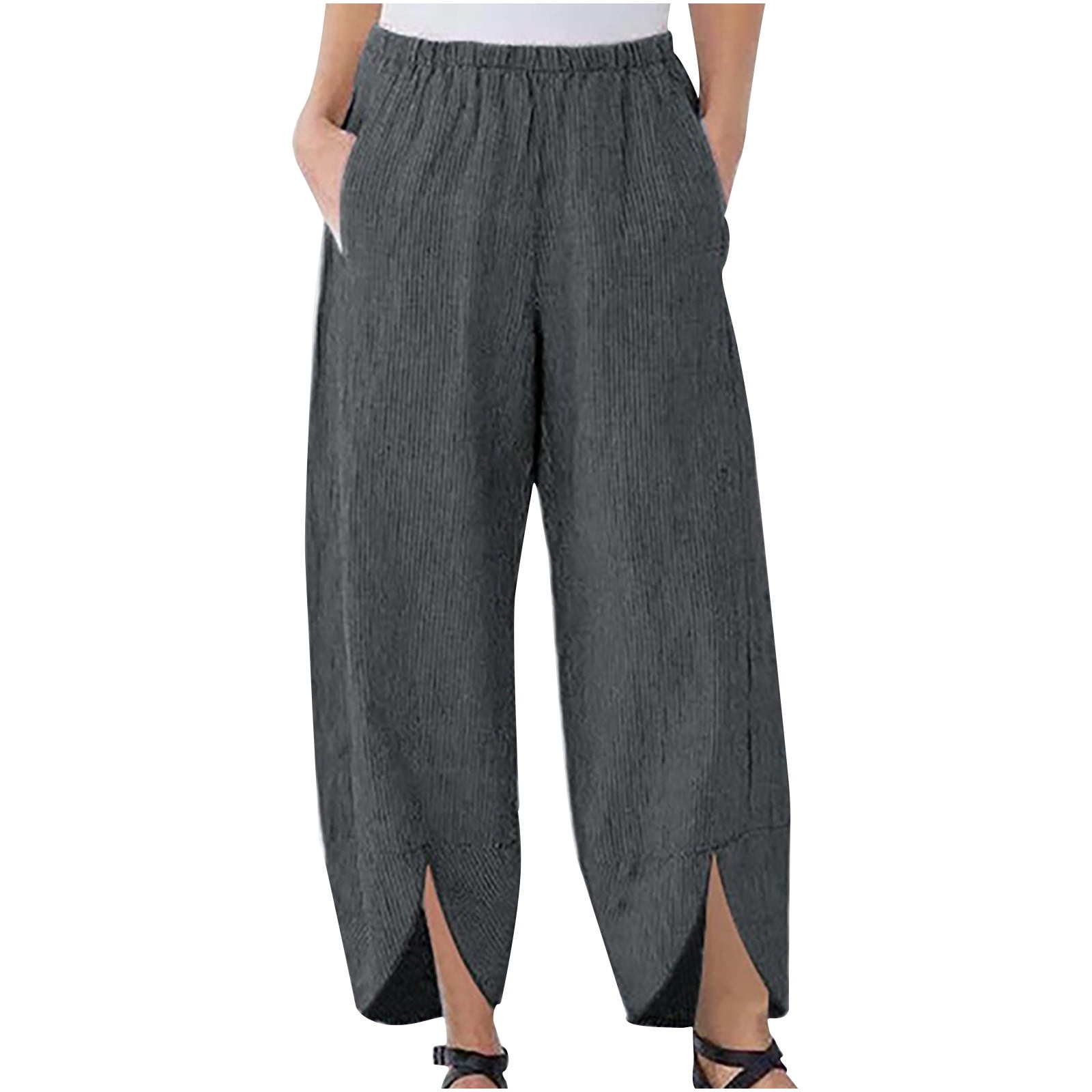 Qiaocaity Women's Dressy Capri Pants Plus Size Casual Summer Pants