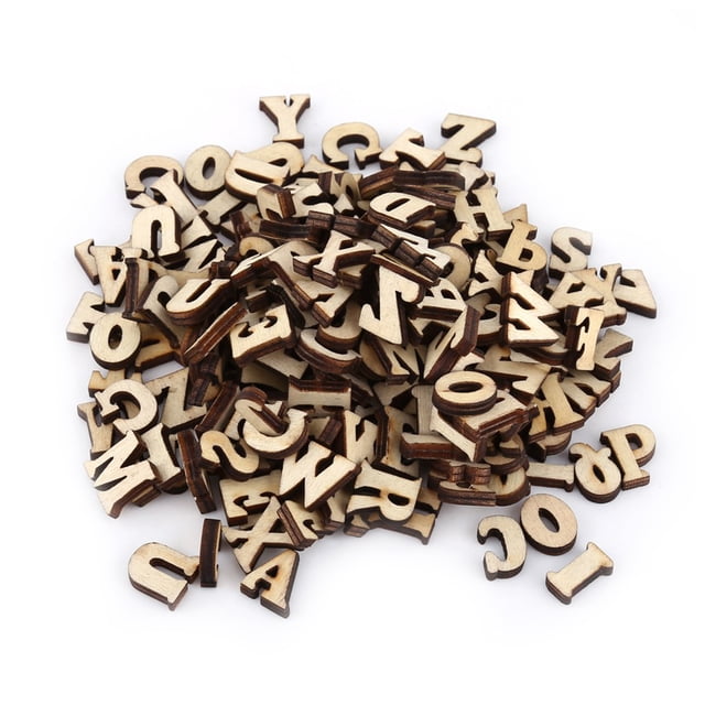 200 letras de madera mixtas sin pintar, decoraciones DIY, juguetes de aprendizaje temprano para niños (letras n.° 1)