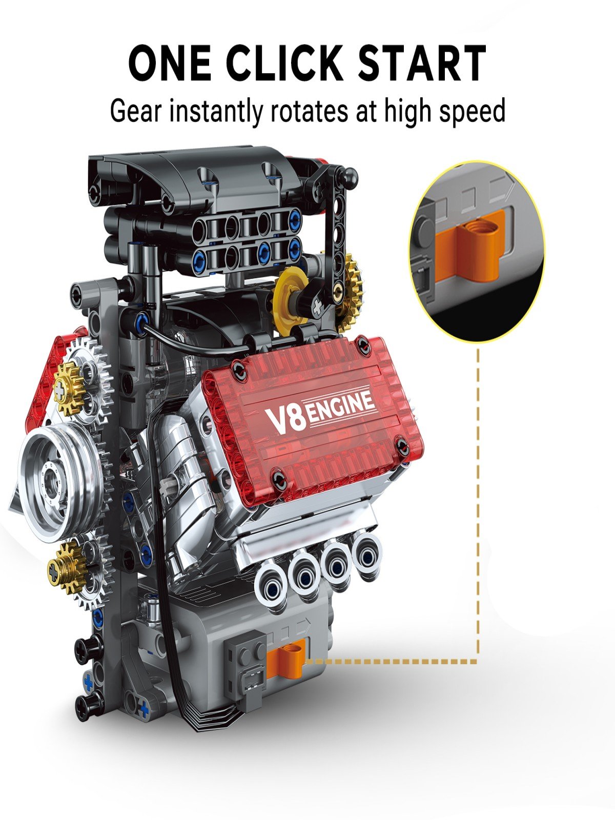muuchuu Technic V8 Engine Building Toy with Motor for Adult to Build, Small Super Car V8 Piston Model Engine That Works, MOC DIY STEM Hobby Bricks Blocks Toy Gifts for Kids Teens (478 Pcs)