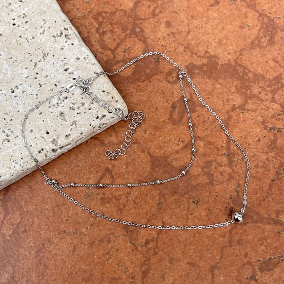 Sterling Silver Beaded Double Layer Choker Necklace
