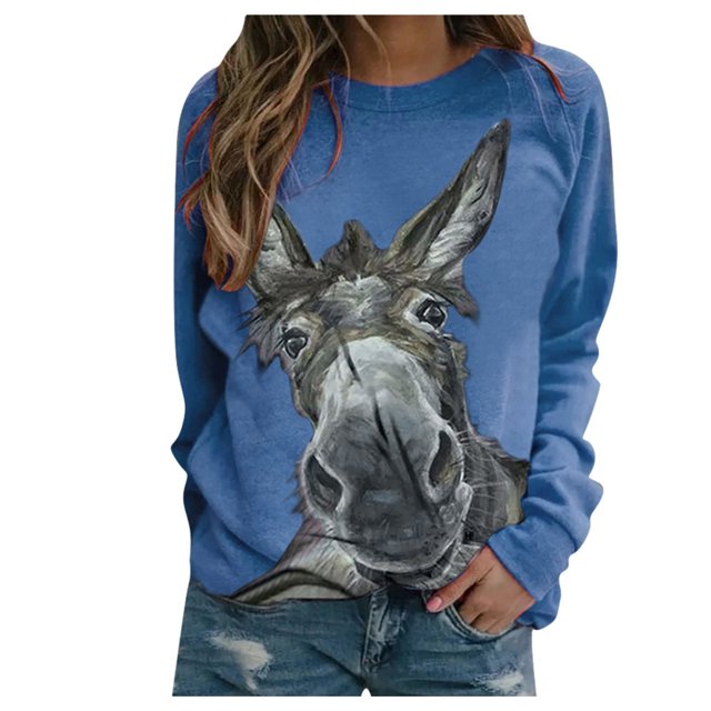 Fridja Chandails en Molleton Imprimés Décontractés pour Femmes Col Rond Manches Longues T-Shirts Amples