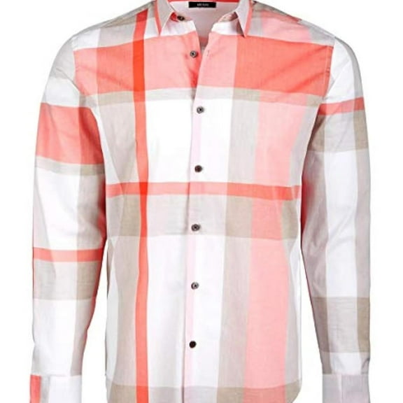 Alfani Mens Sorento Plaid Button Up Shirt, Pink, Medium