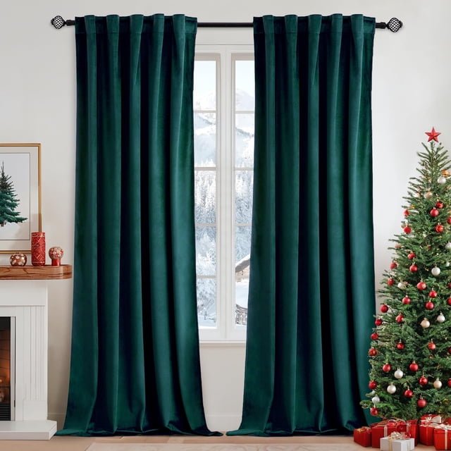 Cortina MIULEE de terciopelo de 274 cm de largo, 2 paneles, color verde esmeralda