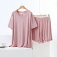 thumbnail image 2 of Tnhcen Women's Solid Short Sleeve 2 Piece Pjs Set V Neck Top and Ruffle Shorts Comfy Sleepwear Home Clothes L-XL, 2 of 3