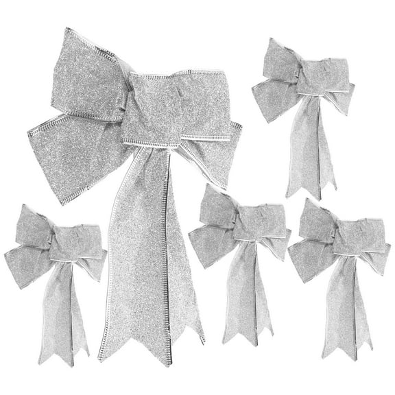 HAMPPLIES Wire Ribbon For Bows Making Christmas Ribbon Bow Silver Fabric 5pcs Pack Decoration